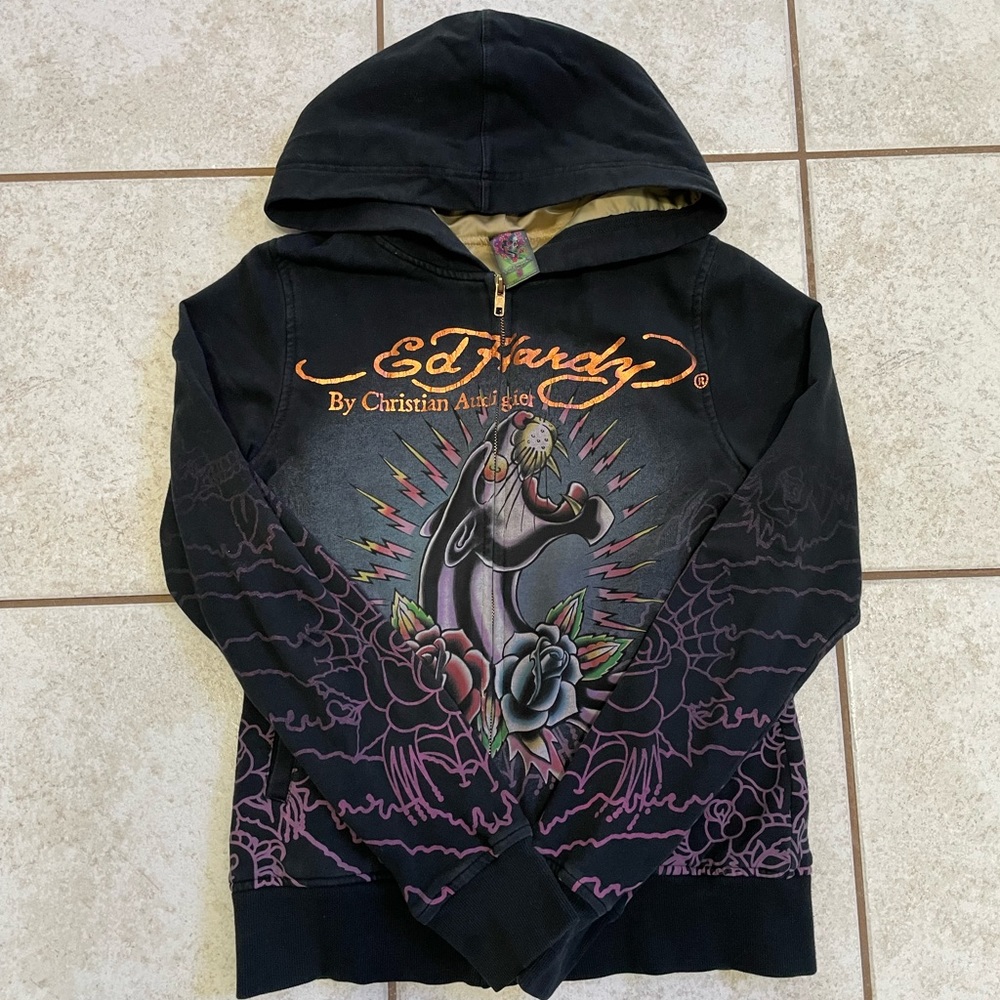 Vintage Ed Hardy graphic zip hoodie